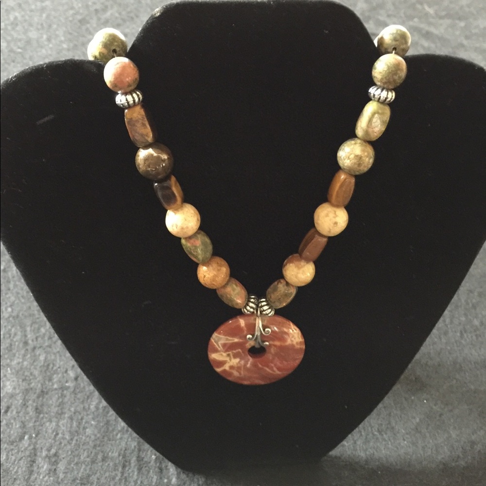 Celtic natural stone necklace silver bail & clasp